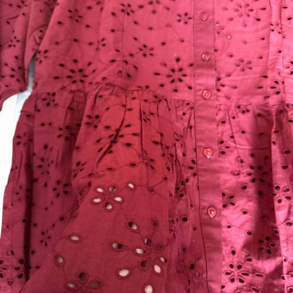 100% Cotton NWT Maroon / Burgundy Blouse with Eyelet peplum button down details - Picture 5 of 6